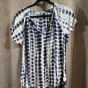 SHEIN Navy and White Women's Tie-Dye Blouse